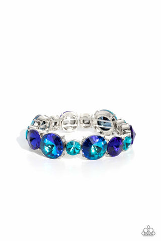 REFRESHING RADIANCE - BLUE UV IRIDESCENT GEM SILVER STRETCHY BRACELET - PAPARAZZI - LIFE OF THE PARTY AUGUST 2023