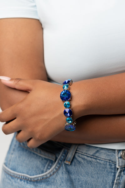 REFRESHING RADIANCE - BLUE UV IRIDESCENT GEM SILVER STRETCHY BRACELET - PAPARAZZI - LIFE OF THE PARTY AUGUST 2023