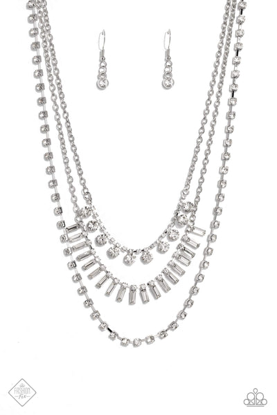 DRIPPING IN STARDUST - WHITE RHINESTONE SILVER LAYERED NECKLACE - PAPARAZZI - MAY 2023 FASHION FIX