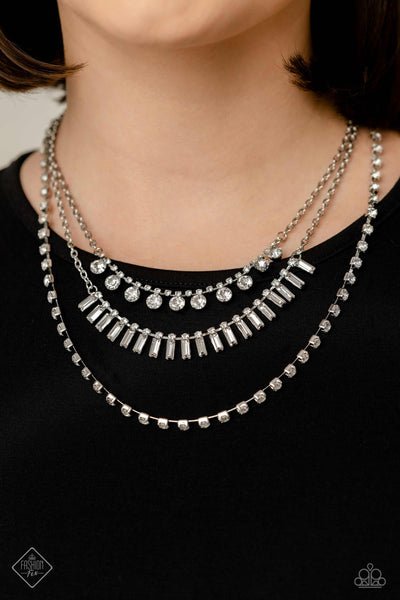 DRIPPING IN STARDUST - WHITE RHINESTONE SILVER LAYERED NECKLACE - PAPARAZZI - MAY 2023 FASHION FIX