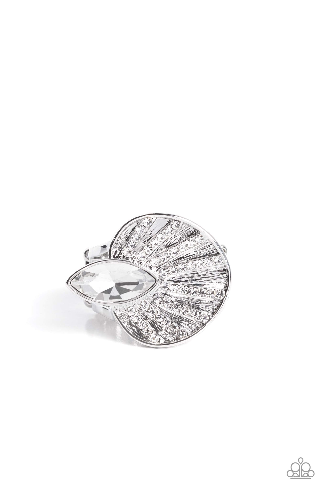 FAN DANCE DAZZLE - WHITE RHINESTONE SILVER RING - PAPARAZZI - LIFE OF THE PARTY AUGUST 2023