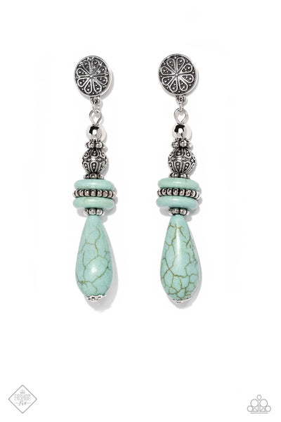 DESERT FEVER - BLUE STONE SILVER POST EARRINGS - PAPARAZZI - MAY 2023 FASHION FIX