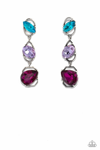 DIMENSIONAL DANCE - MULTI PINK PURPLE BLUE GEM SILVER POST EARRINGS - PAPARAZZI - LIFE OF THE PARTY AUGUST 2023