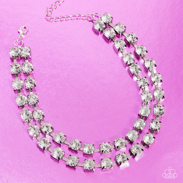 GLISTENING GALLERY - WHITE GEM SILVER CHOKER NECKLACE - PAPARAZZI - LIFE OF THE PARTY NOVEMBER 2023
