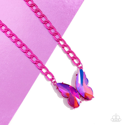 FASCINATING FLYER - PINK BUTTERFLY GEM CHAIN SHORT NECKLACE - PAPARAZZI - LIFE OF THE PARTY NOVEMBER 2023