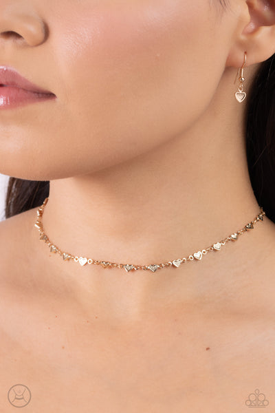 CUPID CATWALK - GOLD HEART CHOKER NECKLACE - PAPARAZZI