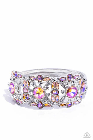 SHIMMERING SOLO - ORANGE UV IRIDESCENT GEM SILVER HINGED BRACELET - PAPARAZZI - LIFE OF THE PARTY JANUARY 2024