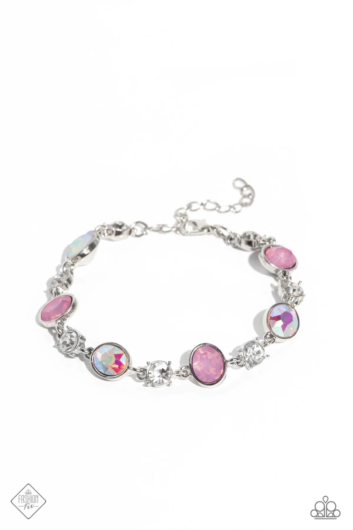 ETHEREAL EMPATHY - MULTI PINK AND IRIDESCENT GEM SILVER BRACELET - PAPARAZZI - FASHION FIX SEPTEMBER 2023