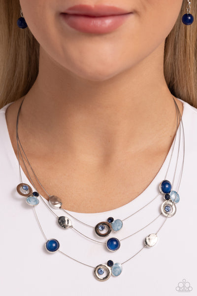 AFFECTIONATE ARRAY - BLUE BEAD SILVER WIRE SHORT NECKLACE - PAPARAZZI
