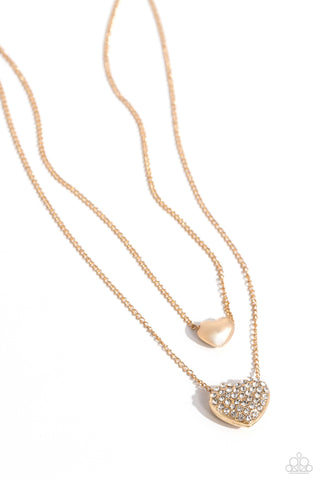 MISMATCHED MODEL - GOLD HEART WHITE RHINESTONE LAYERED SHORT NECKLACE - PAPARAZZI