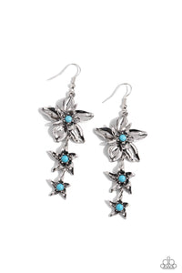 TAPERED TIERS - BLUE TURQUOISE STONE SILVER FLOWER EARRINGS - PAPARAZZI