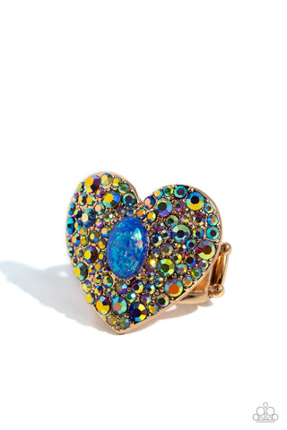 BEJEWELED BEAU - BLUE IRIDESCENT RHINESTONE GOLD RING - PAPARAZZI - LIFE OF THE PARTY NOVEMBER 2023