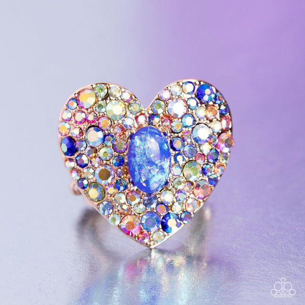 BEJEWELED BEAU - BLUE IRIDESCENT RHINESTONE GOLD RING - PAPARAZZI - LIFE OF THE PARTY NOVEMBER 2023