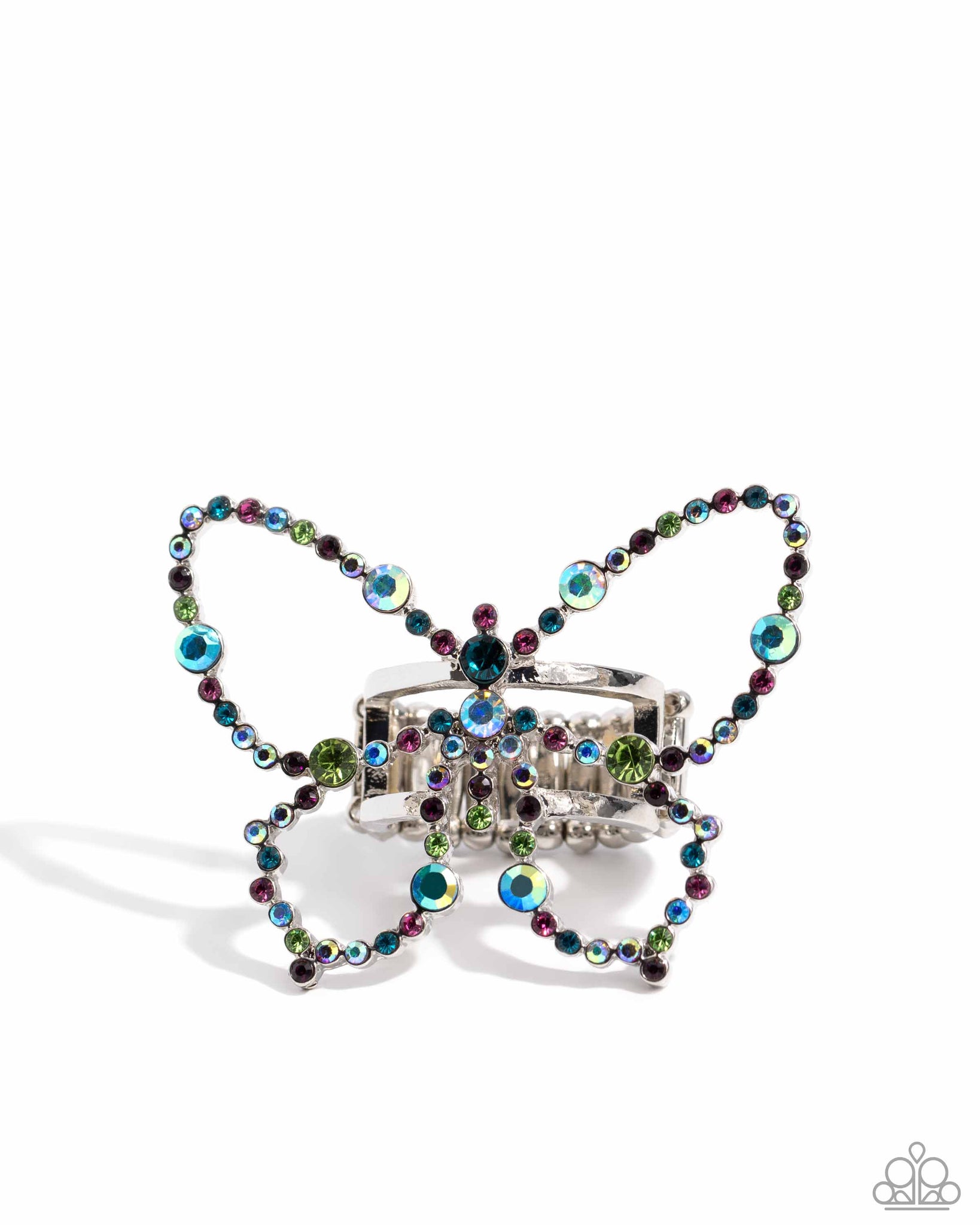 SOARING SPRINKLES - MULTI COLOR IRIDESCENT RHINESTONE SILVER BUTTERFLY RING - PAPARAZZI - LIFE OF THE PARTY MARCH 2024