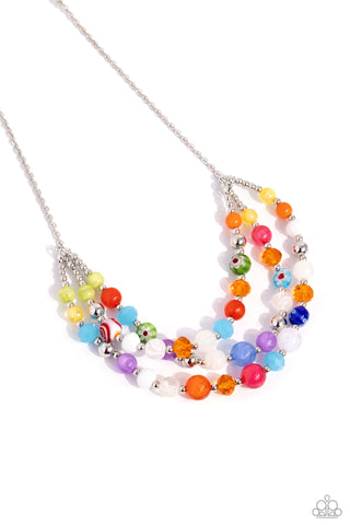 SUMMER SCOPE - MULTI COLOR BEAD SILVER LAYERED SHORT NECKLACE - PAPARAZZI