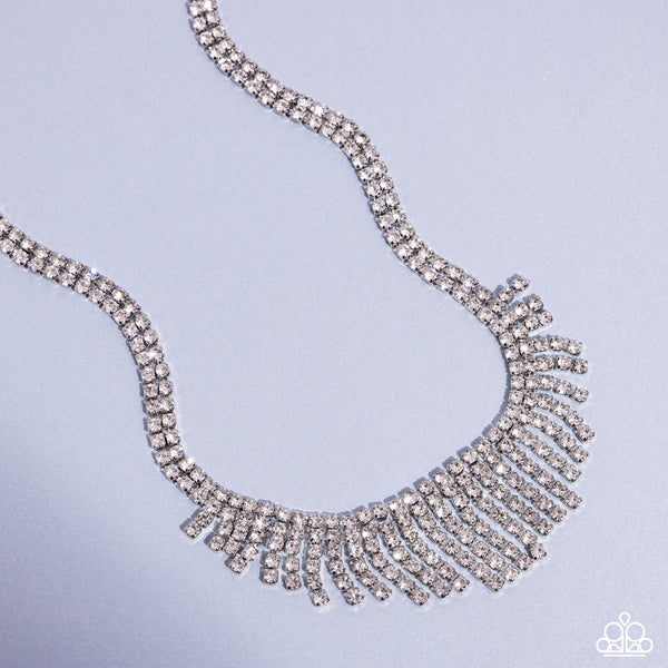 DARING DECADENCE - WHITE RHINESTONE FRINGE SILVER CHOKER NECKLACE - PAPARAZZI - LIFE OF THE PARTY APRIL 2024