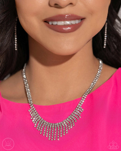 DARING DECADENCE - WHITE RHINESTONE FRINGE SILVER CHOKER NECKLACE - PAPARAZZI - LIFE OF THE PARTY APRIL 2024