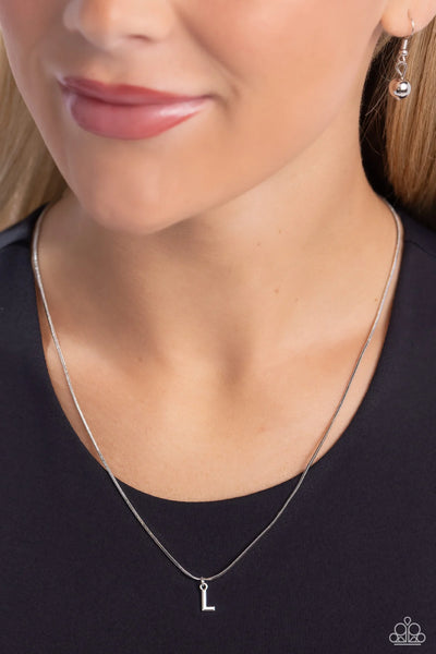 SEIZE THE INITIAL - SILVER - L - ALPHABET LETTER DAINTY SILVER SHORT NECKLACE - PAPARAZZI