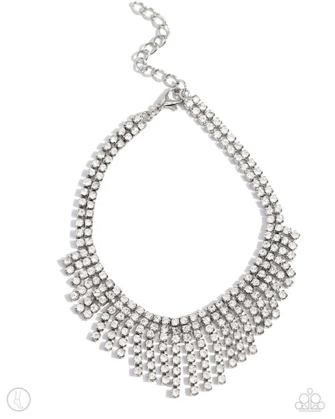 CURTAIN CONFIDENCE - WHITE RHINESTONE FRINGE SILVER ANKLET - PAPARAZZI - LIFE OF THE PARTY APRIL 2024