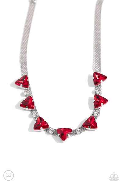 STRANDS OF SASS - RED TRIANGLE GEM SILVER CHOKER NECKLACE - PAPARAZZI