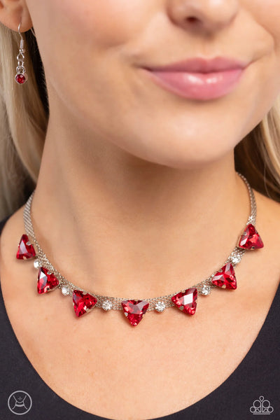 STRANDS OF SASS - RED TRIANGLE GEM SILVER CHOKER NECKLACE - PAPARAZZI