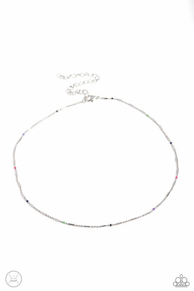 SERENITY STRAND - MULTI COLOR SILVER BEAD CHOKER NECKLACE - PAPARAZZI