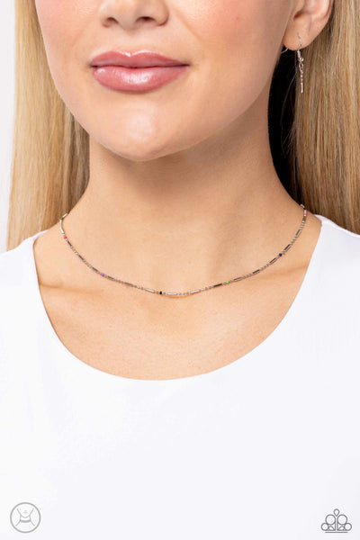 SERENITY STRAND - MULTI COLOR SILVER BEAD CHOKER NECKLACE - PAPARAZZI