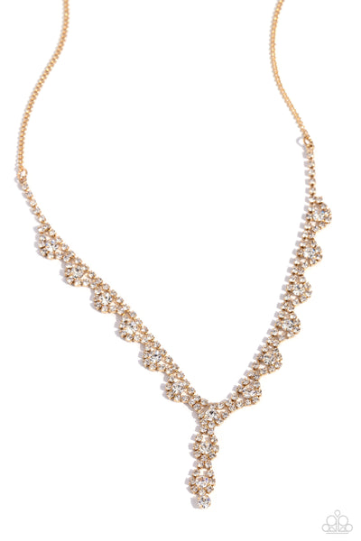 EXECUTIVE EMBELLISHMENT - GOLD WHITE RHINESTONE SHORT NECKLACE - PAPARAZZI