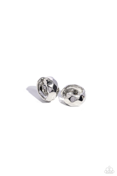PATTERNED PAST - SILVER TEXTURED SMALL HINGE HOOP EARRINGS - PAPARAZZI