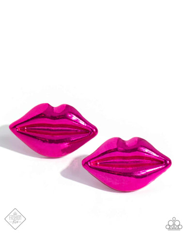 DIVA DECORATION - PINK METALLIC LIP POST EARRINGS - PAPARAZZI - FASHION FIX MAY 2024