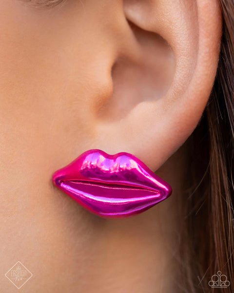 DIVA DECORATION - PINK METALLIC LIP POST EARRINGS - PAPARAZZI - FASHION FIX MAY 2024