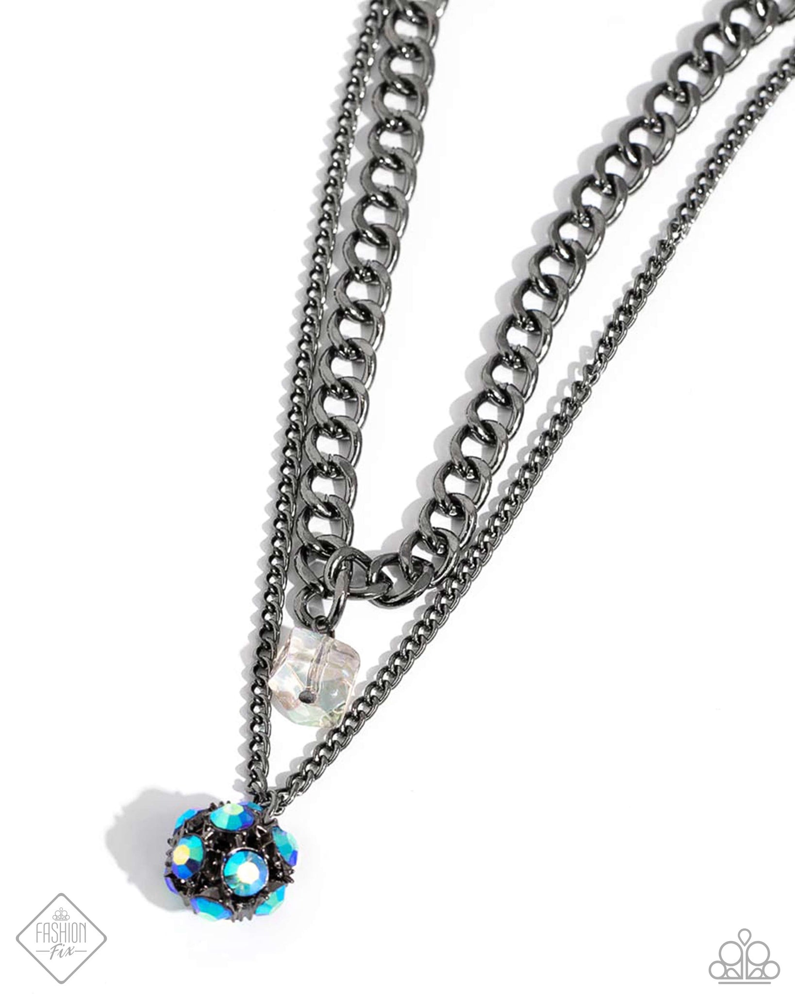 FLAIR FOR THE FIERCE - BLUE IRIDESCENT RHINESTONE GUNMETAL LAYERED SHORT NECKLACE - PAPARAZZI - FASHION FIX JUNE 2024