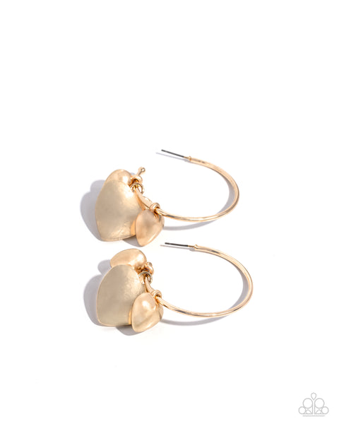 CASUALLY CRUSHING - GOLD HEART HOOP EARRINGS - PAPARAZZI