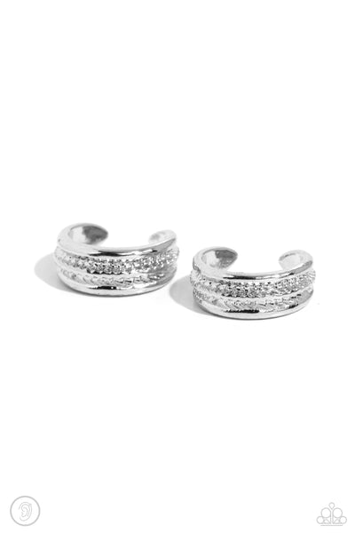 SERRATED SEASON - SILVER EAR CUFF EARRINGS - PAPARAZZI