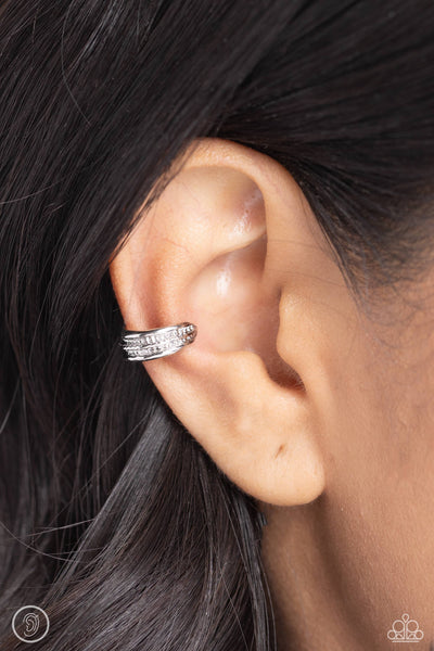 SERRATED SEASON - SILVER EAR CUFF EARRINGS - PAPARAZZI
