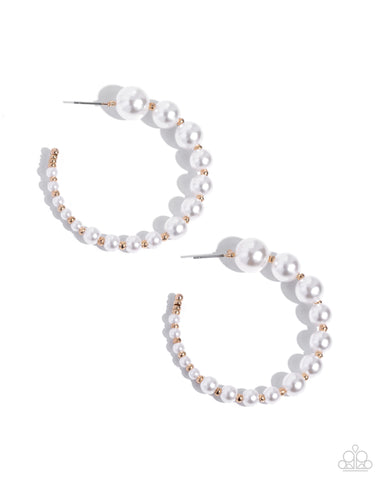 CANDIDATE CLASS - GOLD WHITE PEARL HOOP EARRINGS - PAPARAZZI