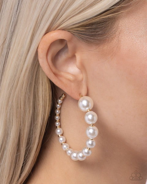 CANDIDATE CLASS - GOLD WHITE PEARL HOOP EARRINGS - PAPARAZZI