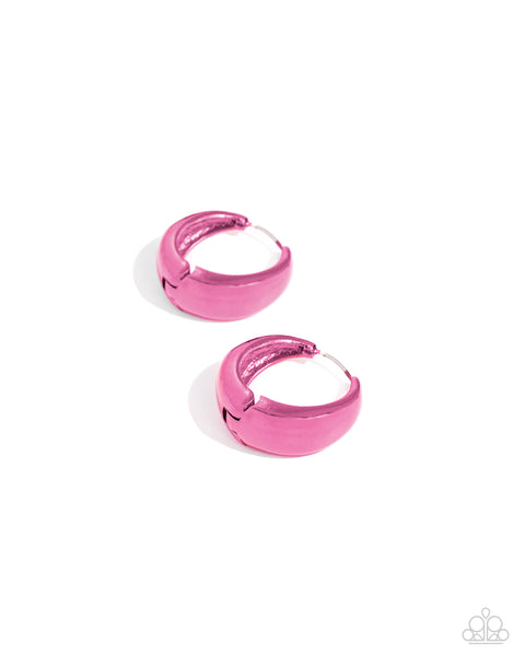 COLORFUL CURIOSITY - PINK METALLIC HINGE HOOP EARRINGS - PAPARAZZI