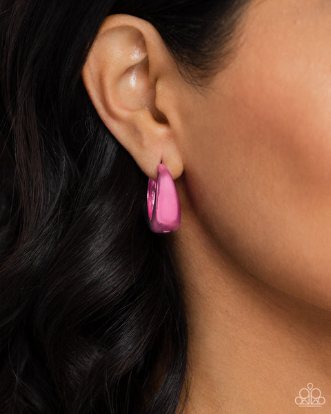 COLORFUL CURIOSITY - PINK METALLIC HINGE HOOP EARRINGS - PAPARAZZI