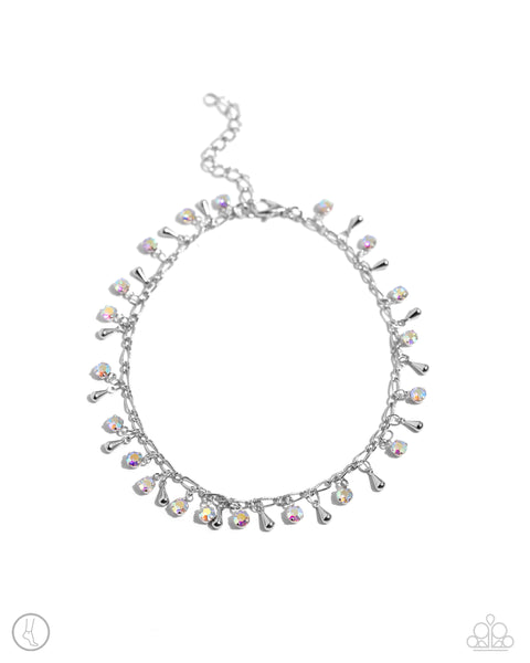 SPRINKLED SELECTION - MULTI IRIDESCENT RHINESTONE SILVER ANKLET - PAPARAZZI