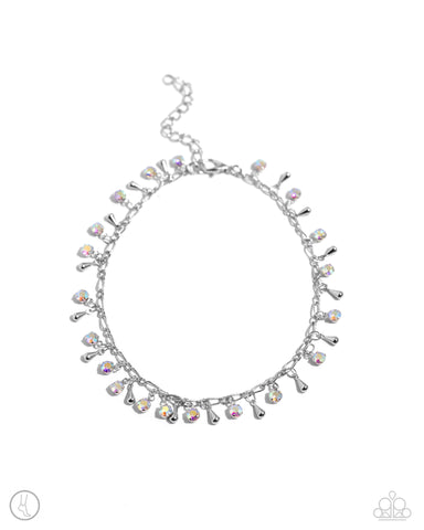 SPRINKLED SELECTION - MULTI IRIDESCENT RHINESTONE SILVER ANKLET - PAPARAZZI