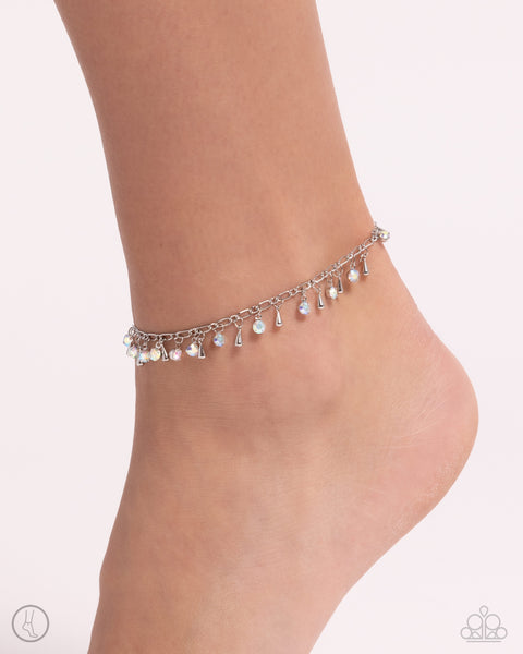 SPRINKLED SELECTION - MULTI IRIDESCENT RHINESTONE SILVER ANKLET - PAPARAZZI