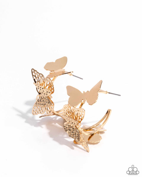 NO WINGS ATTACHED - GOLD BUTTERFLY HOOP EARRINGS - PAPARAZZI