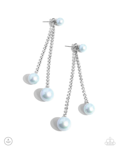GIVE US A PEARL! - BLUE PEARL SILVER CHAIN JACKET EARRINGS - PAPARAZZI