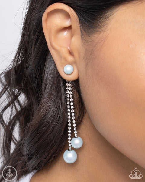 GIVE US A PEARL! - BLUE PEARL SILVER CHAIN JACKET EARRINGS - PAPARAZZI