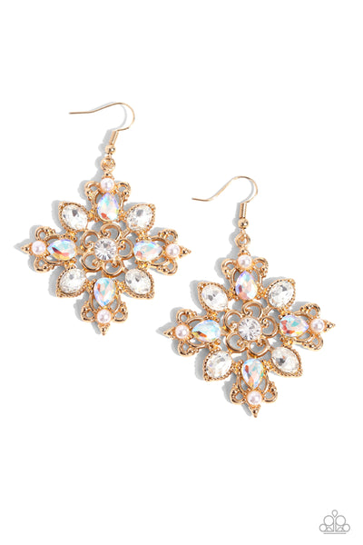 FANCY-FREE FLORALS - GOLD UV GEM EARRINGS - PAPARAZZI