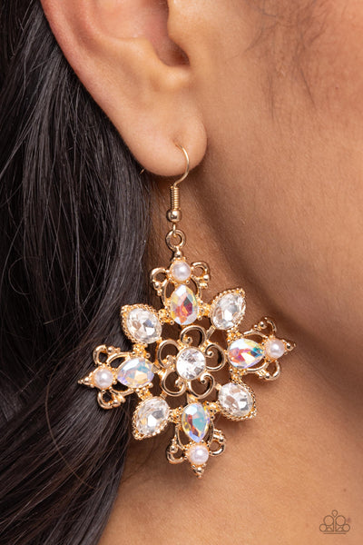 FANCY-FREE FLORALS - GOLD UV GEM EARRINGS - PAPARAZZI