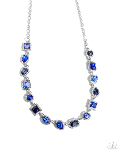 GALLERY GLAM - BLUE GEM SILVER SHORT NECKLACE - PAPARAZZI