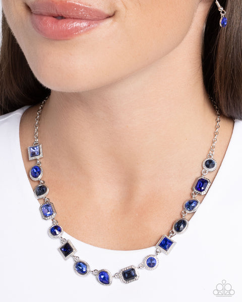 GALLERY GLAM - BLUE GEM SILVER SHORT NECKLACE - PAPARAZZI