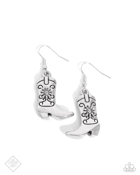 BELOVED BOOTS - SILVER COWBOY BOOT EARRINGS - PAPARAZZI - FASHION FIX JUNE 2024
